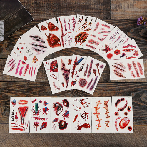 Halloween party funny horror bloody scar tattoo stickers scar stickers for men and women simulated bleeding fake injuries