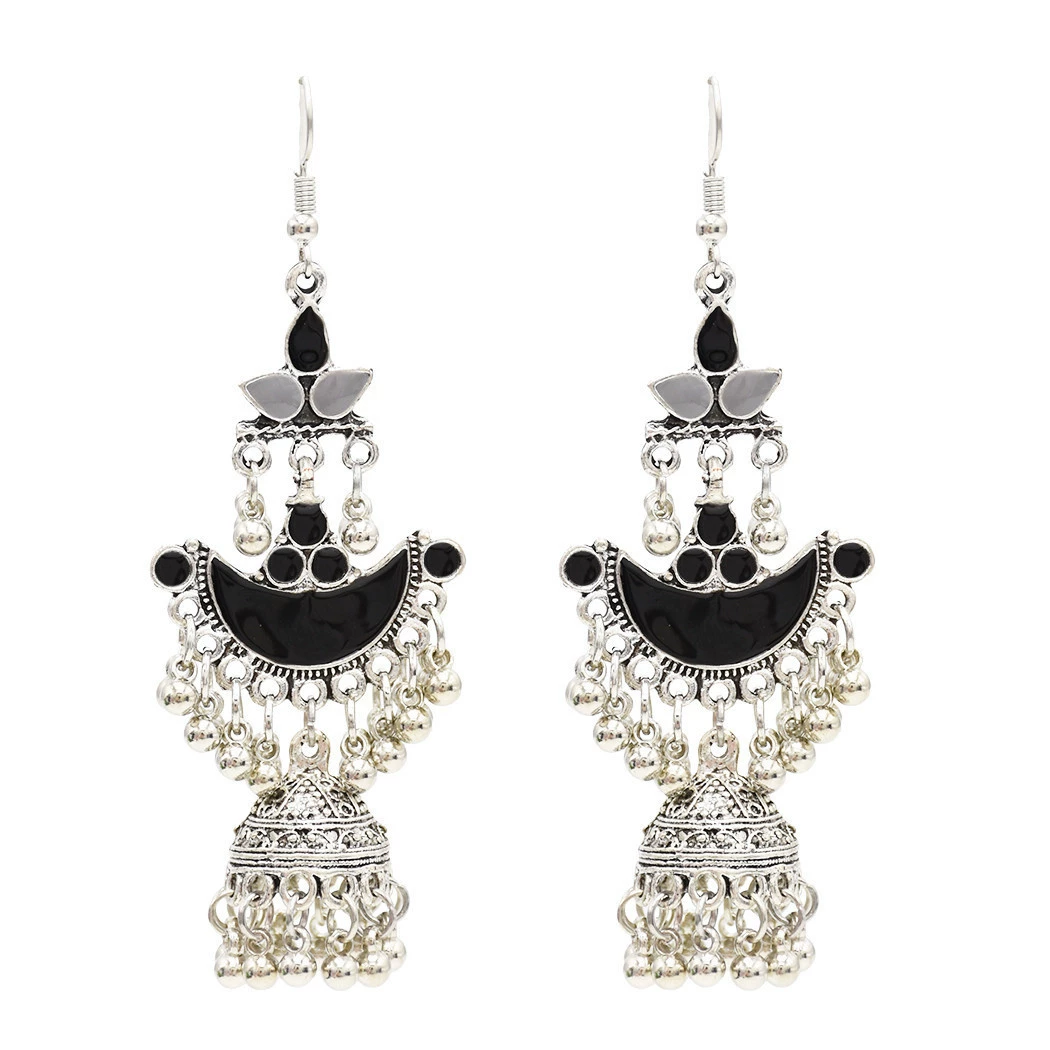 Retro ethnic earrings drop-shaped, classic small bell, boho style
