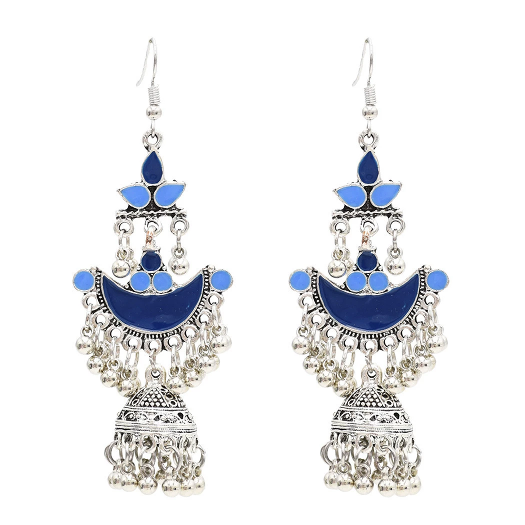 Retro ethnic earrings drop-shaped, classic small bell, boho style