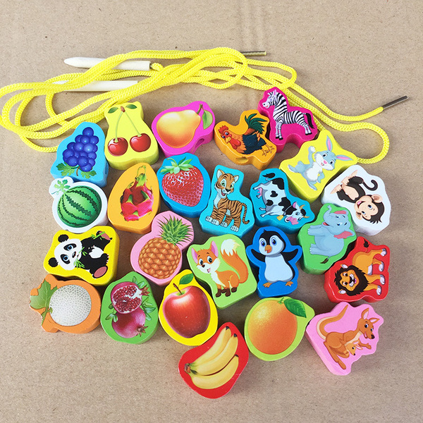 Wooden digital toy for hand-eye coordination with beads