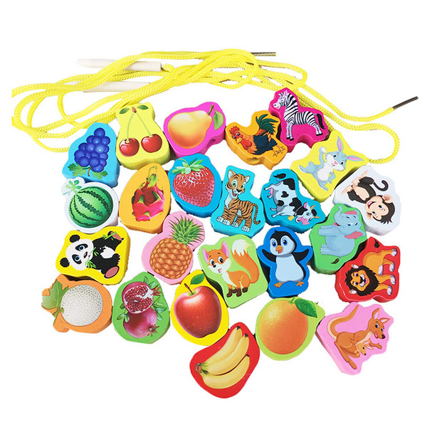 Wooden digital toy for hand-eye coordination with beads