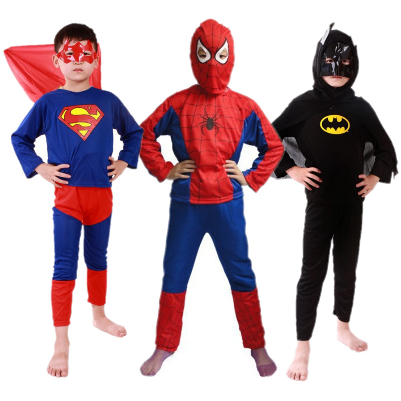 Traje de los niños de Halloween Spider-Man Batman Superman capa ropa traje de manga larga danza traje de rendimiento