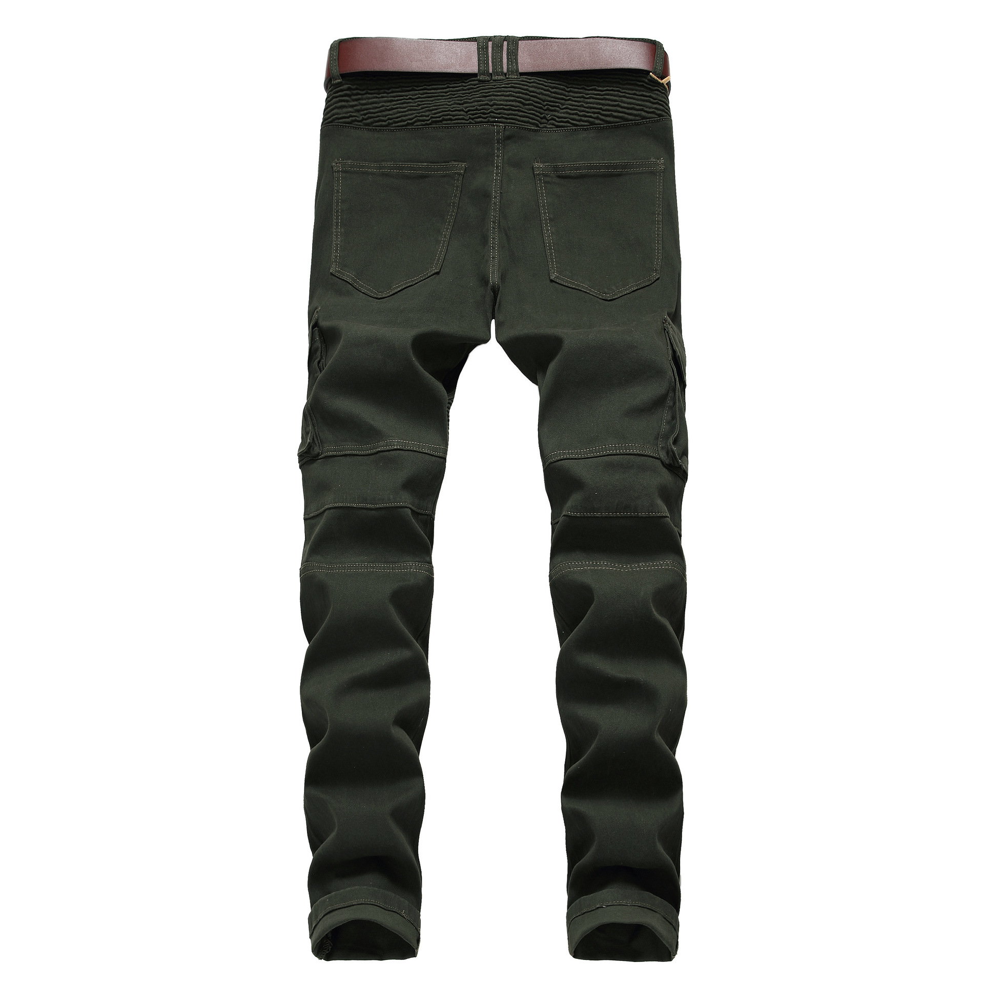 Men's Clothing men's motorcycle denim casual black trousers zipper decoration men's elastic pants_voghion.com