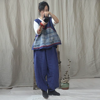 2020迷香/春秋原创旅行女装改良女式马甲民族风拼色手工盘扣背心