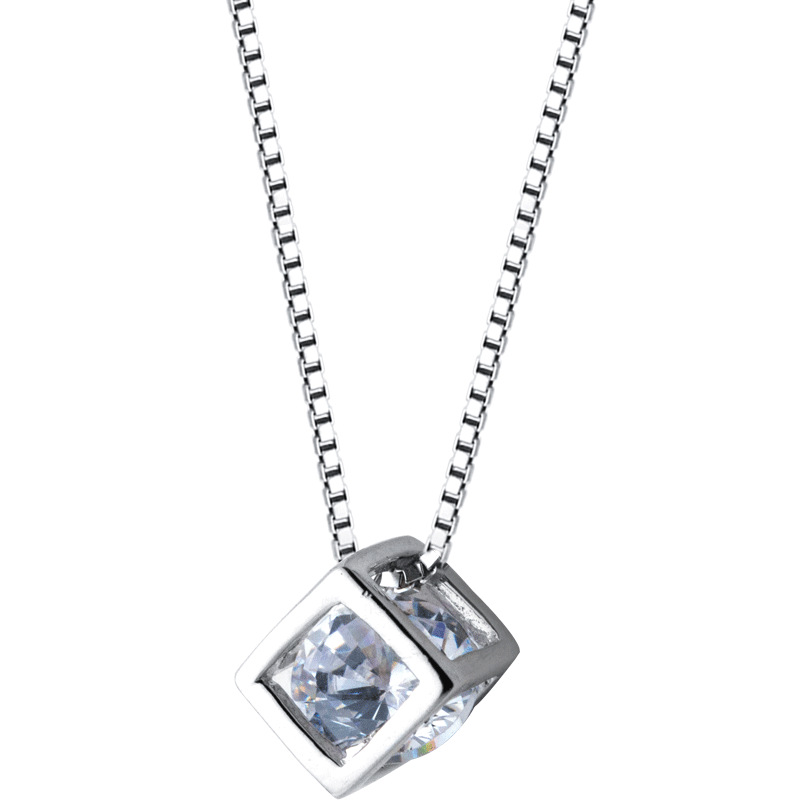 S925 plata amor cubo rubico collar colgante cuadrado collar