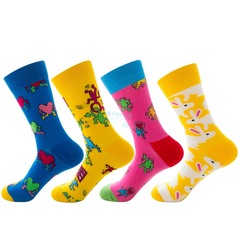 一件代發亞馬遜eBay跨境個性潮襪花鳥大自然系列男女拼色中筒襪