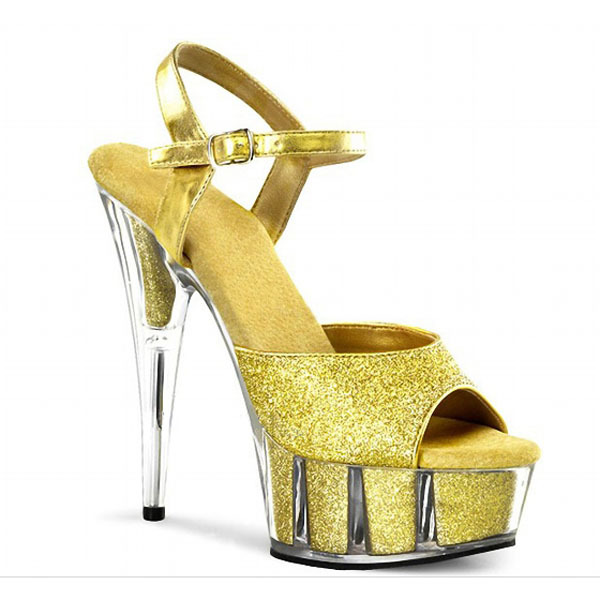 Sandalias de cristal con lentejuelas brillo con hebilla para el rendimiento de la etapa pasarela de moda más tamaño zapatos de mujer 15cm tacones altos