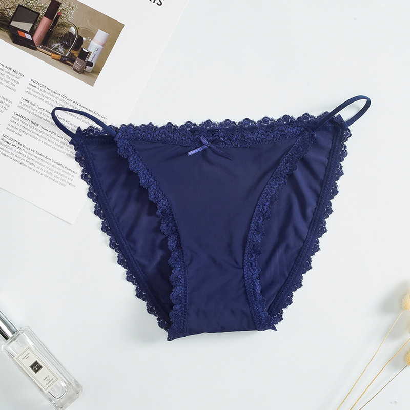 Braguitas de encaje para mujer con entrepierna de algodón puro, tirantes finos de seda helada, cintura baja, bragas finas transpirables sin costuras para mujer joven con entrepierna de algodón puro.