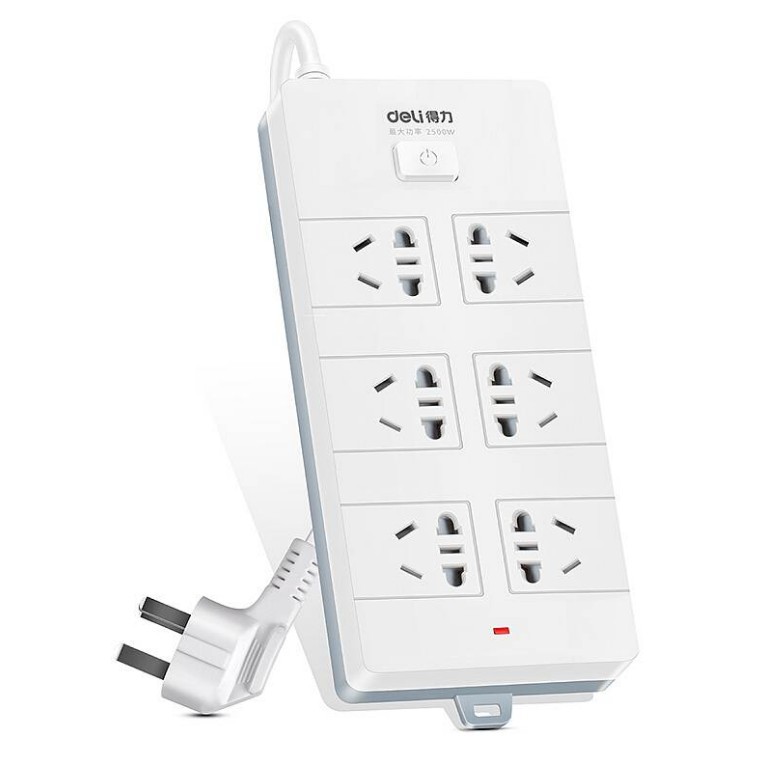 得力18260/18260-02接线板延长线六孔2/3米线长六个三项插排总控