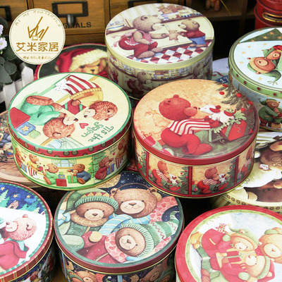 Makou Iron box Snowflake packing Iron box Little Bear circular Iron box Cookies Cans 6.5 inch medium , please