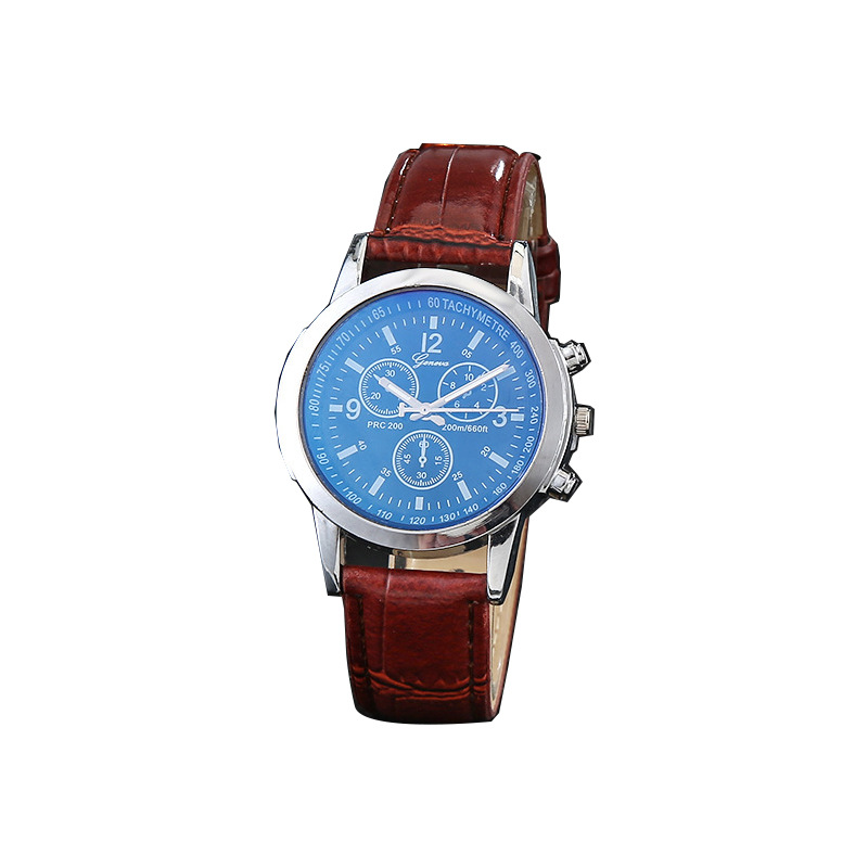 Reloj clásico de cristal de luz azul popular reloj de los hombres de moda de gama alta reloj de la correa del dial del tres-ojo en la acción al por mayor