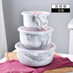 陶瓷大理石紋保鮮碗三件套密封微波爐碗禮品婚慶回禮會銷餐具飯盒