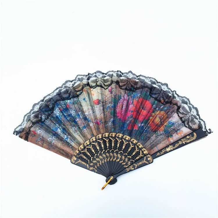В наличии: Корейский кружевной складной веер, веер для древнекитайских танцев, женский испанский черный кружевной веер, напрямую от производителя