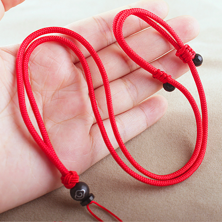 手工编织可调节檀木镶嵌银丝圆珠挂绳DIY佛牌玉佩玉坠红绳项链绳