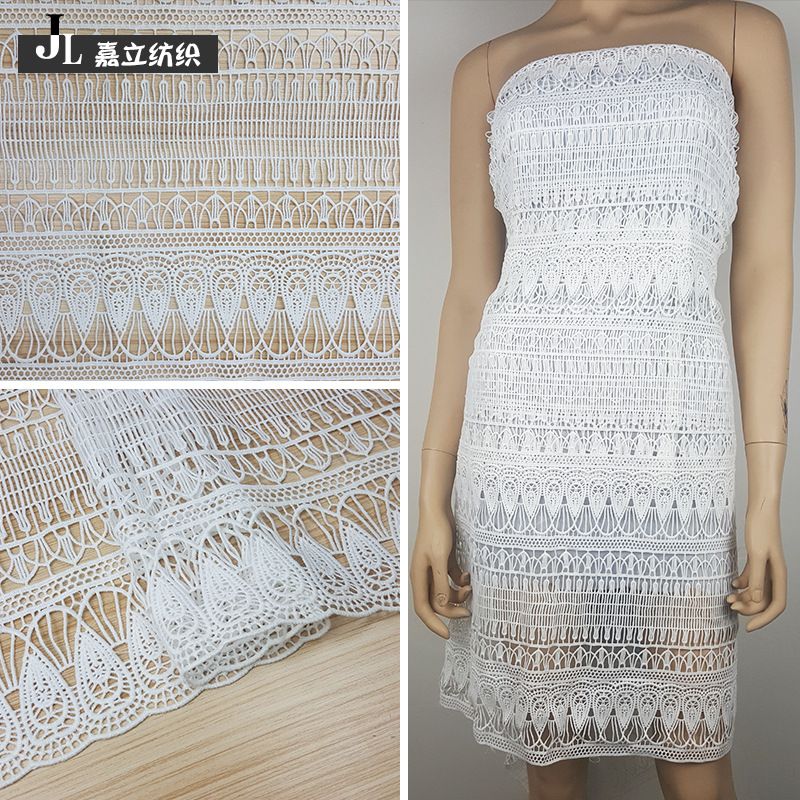 新款水溶电脑刺绣满幅宽花边高档牛奶丝白色绣花蕾丝镂空面料工厂