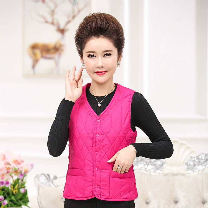 Женский жилет для женщин среднего и пожилого возраста, легкий жилет, осенне-зимний свободный Теплый Подкладка больших размеров, одежда для мамы, жилет для мамы, Топ ярких цветов
