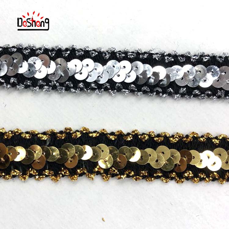 厂家直供新款珠片弹力花边 金丝亮片花边 舞台装服装辅料现货批发