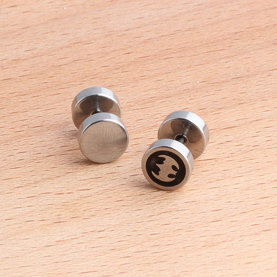 Cross-border supply Korean fashion titanium steel barbell earrings stainless steel silver hipster dumbbell star earrings men wholesale