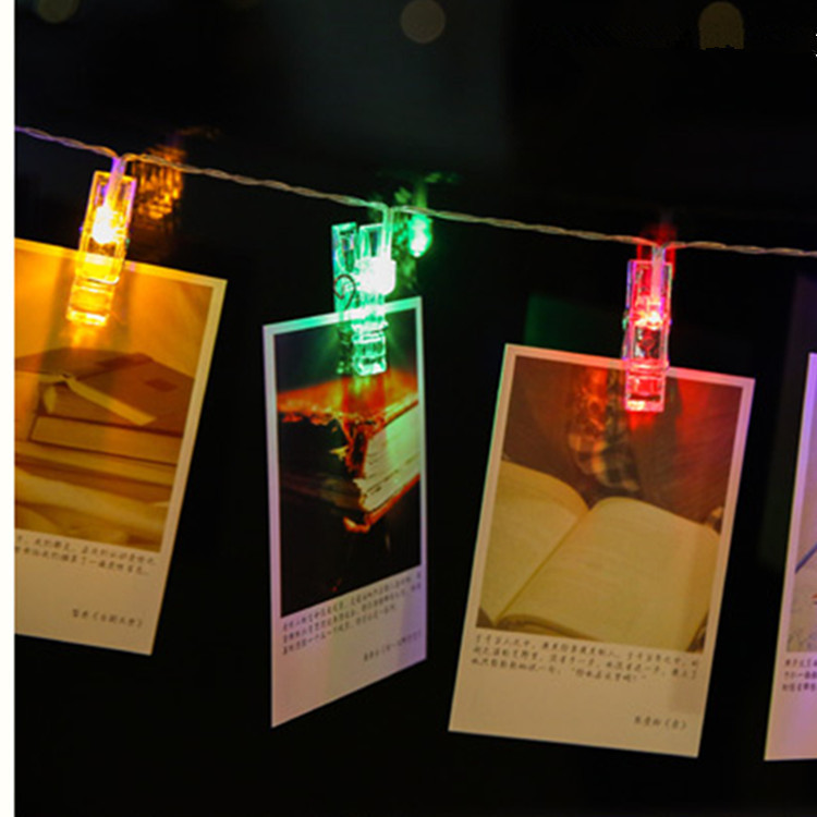 热销LED圣诞节日彩灯USB电池盒造型装饰灯串LED相片夹子装饰灯