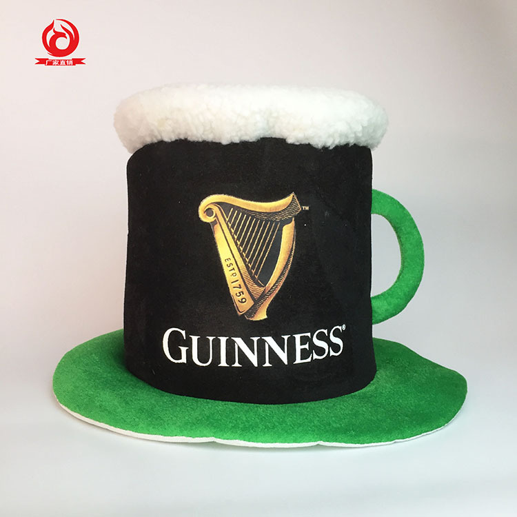 Fábrica personalizada irlandés festival de terciopelo dorado sombrero de tela trébol festival sombrero carnaval fiesta cerveza sombrero LOGO