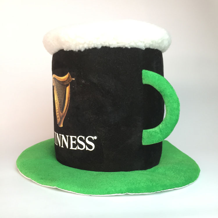 Fábrica personalizada irlandés festival de terciopelo dorado sombrero de tela trébol festival sombrero carnaval fiesta cerveza sombrero LOGO