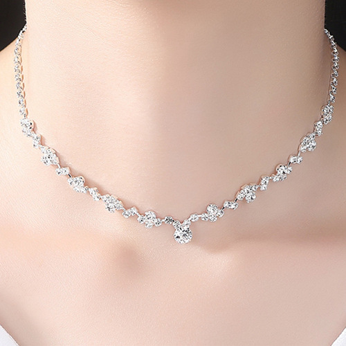 Cross-border European and American fashionable and elegant sparkling diamond necklace earrings set bridal jewelry female wedding accessories 4867