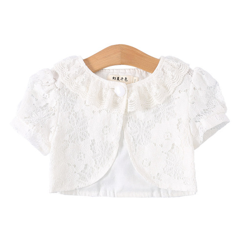 Women's Children's Short Sleeve Summer Cardigan Han Style Children's White Open Shirt Cardigan Thin Overlay Cape