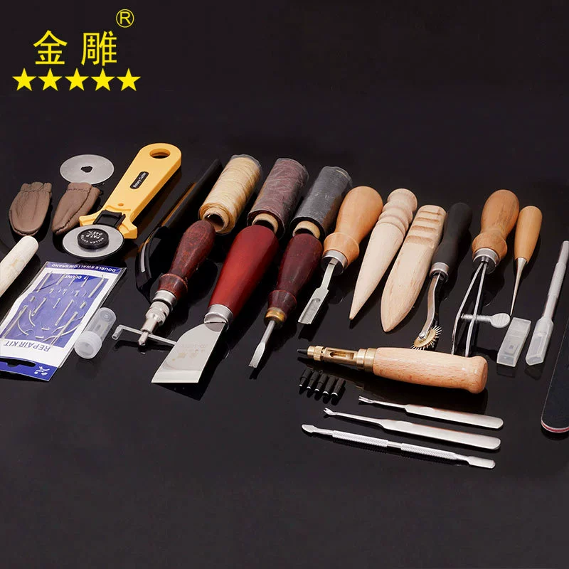 金雕 DIY Leather Tool Set Craft Craftsmanship Handmade Skin Set Set Ling Step Leather Tool 19 models and 25 pieces