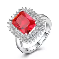 Elegant European Style Ring with Square Ruby Zirconium Stone for Brides, Wedding Accessory