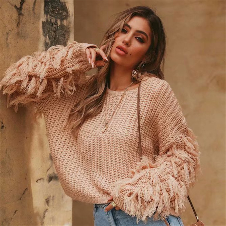 Comercio exterior 2026, nueva colección otoño-invierno, suéter de punto para mujer, estilo europeo y americano, eBay AliExpress, suéter con borlas de estilo informal, corte holgado para mujer