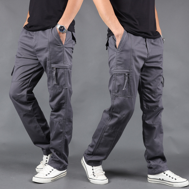 Gruesos pantalones casuales de los hombres de Primavera/Verano delgado más el tamaño multi-bolsillo de la marca de moda de los hombres pantalones largos deportivos sueltos rectos