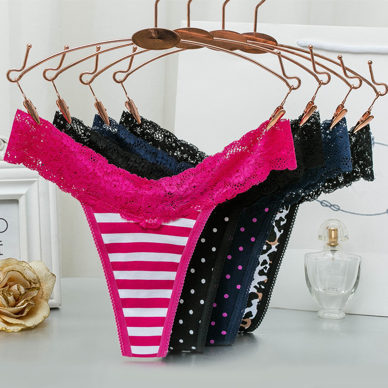New cotton underwear sexy lace ladies thong large size striped leopard breathable comfortable wholesale