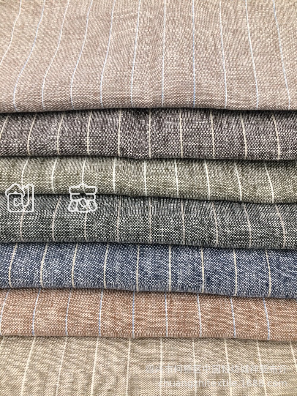 纯亚麻色织条子面料裤子女装条纹西装面料竖条梭织宜兴常熟张家港