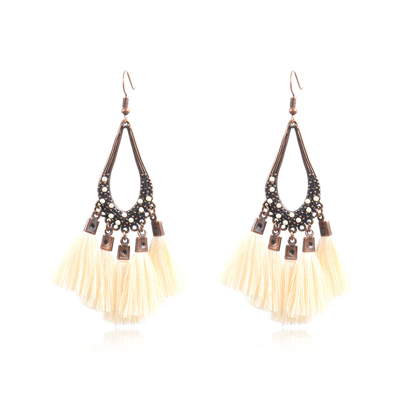 Bohemian Style Long Tassel Earrings Personality Retro Drop Earrings Exquisite Rice Beads Bride Accessories