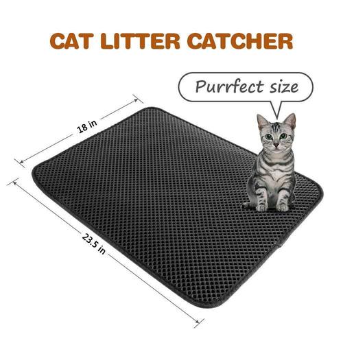 EVA double-layer foldable cat litter mat, washable pet square hole sand leakage mat, cat litter box cleaning mat