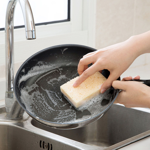 Double-sided seaweed sponge for messy holes, kitchen cleaning absorbent dishwashing scouring pad, household sponge scouring pad