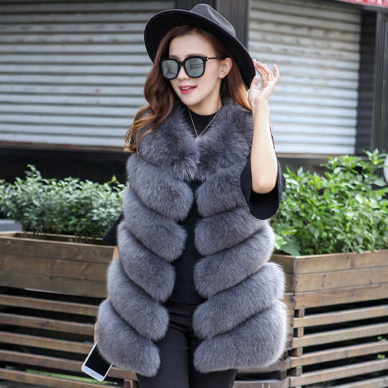Fur Vest Autumn and Winter New Korean Style Imitation Fox Fur Splicing Mid-Length Vest Women's Popular Fur Coat