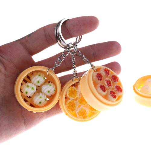 Chinese style simulated food pendant mini steamer keychain xiaolongbao cage model early education toys wholesale