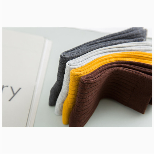 Zhuji Socks Men's Simple Style Winter 44 Size Double Needle Cotton Men's Socks Vertical Strip Medium Tube Business Socks Men's Pure-Cotton Wholesale