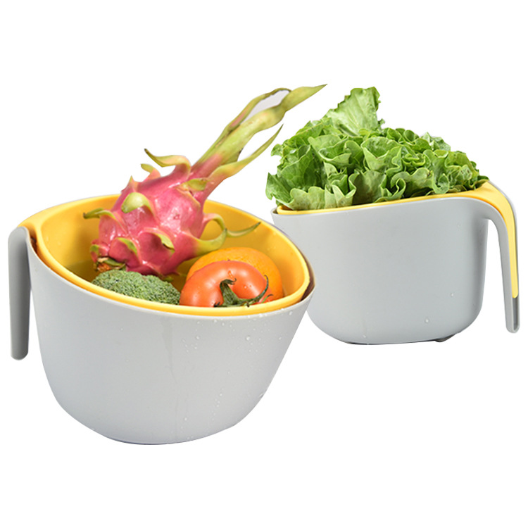 Cesta de drenaje de doble capa de calidad alimentaria, colador de plástico para fregadero, cesta de almacenamiento para verduras y frutas, juego de 2 piezas, estante de almacenamiento con drenaje