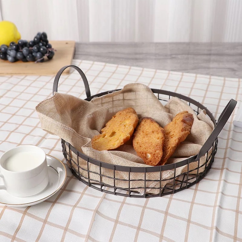 Nordic retro iron black bread basket fruit storage basket handle hollow desktop storage home storage basket