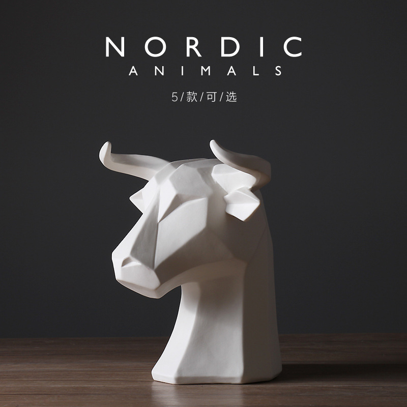 Abstracto Estilo nórdico animal blanco vaca cabeza decoración moderna sala de estar minimalista vino gabinete pasillo decoración del hogar al por mayor