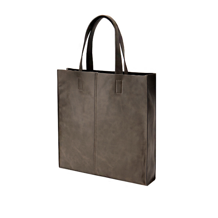 Korean version of fashionable PU leather shoulder bag, simple commuter men's and women's tote bag, square vertical crossbody large-capacity handbag_voghion.com