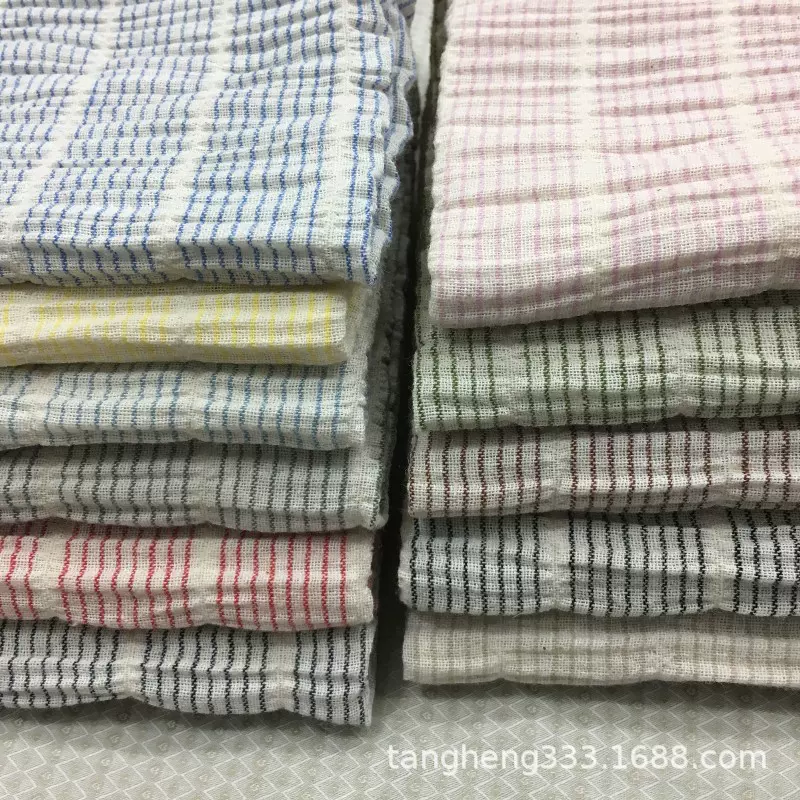 2018春夏新款苎麻混纺 条纹绉布 泡泡中国风服装面料大量现货