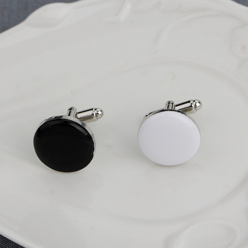 Wish Amazon Hot Sale European and American Fashion Round Men's Black and White Simple Alloy Oil-Drip Cuff Pins and Cuff Buttons are Versatile