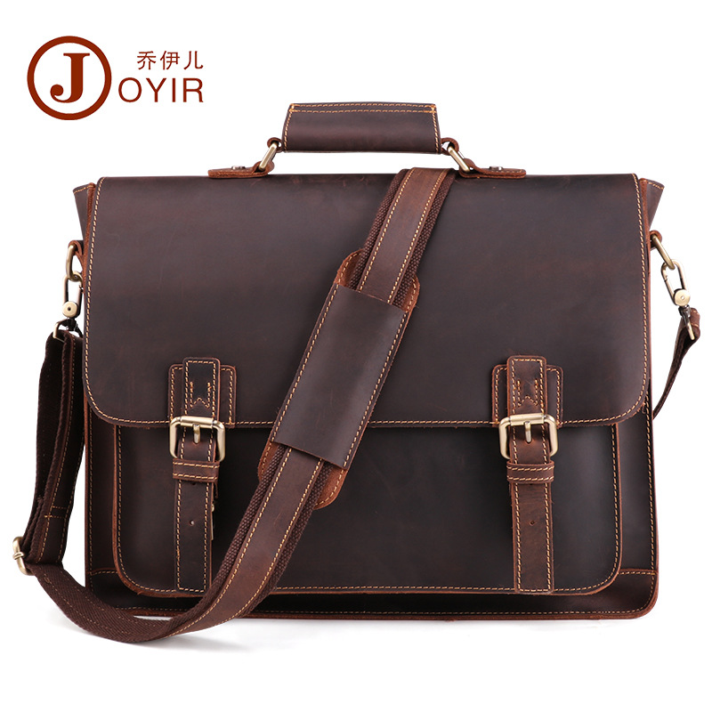 Genuine Leather Men's Briefcase Business Retro Handbag15.6 Inch Computer Bag Men's Crazy Horse Leather Multifunctional Men's Bag