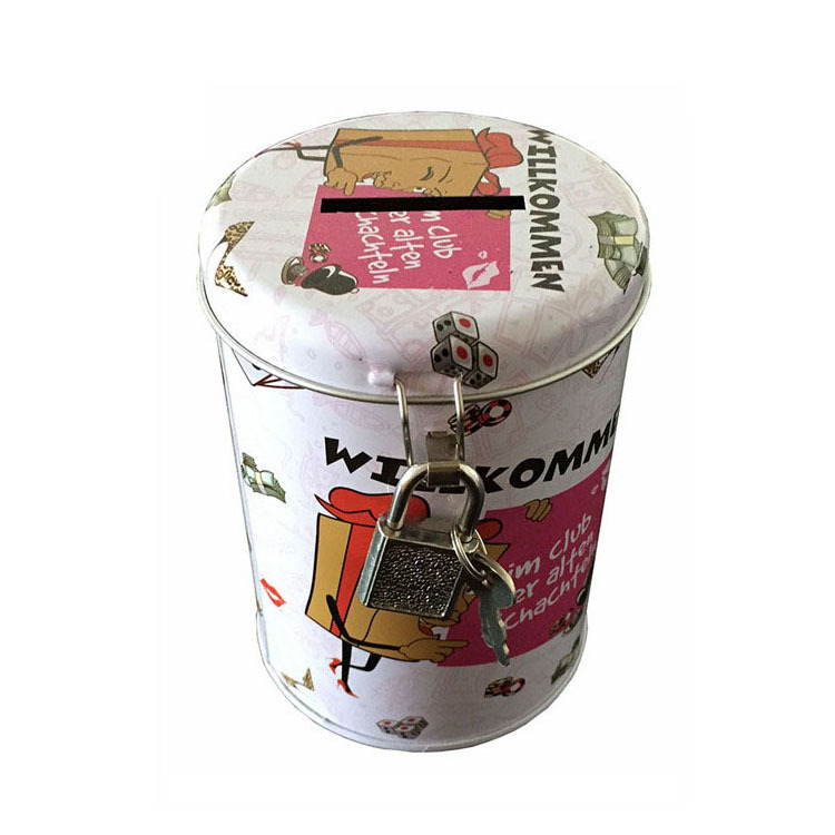 圆形带锁存钱罐 马口铁圆形存铁罐 马口铁储铁盒 免费拿样