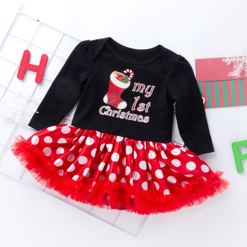 Autumn and Winter Christmas Baby Party Outfit Kids' Dress Cartoon Dress Infant & Toddler Printed Girls' Dress