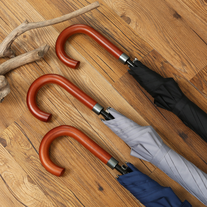 Mango curvo de madera maciza paraguas de golf paraguas de negocios abierto automático de 25 pulgadas paraguas recto de los hombres paraguas de publicidad de logotipo impreso