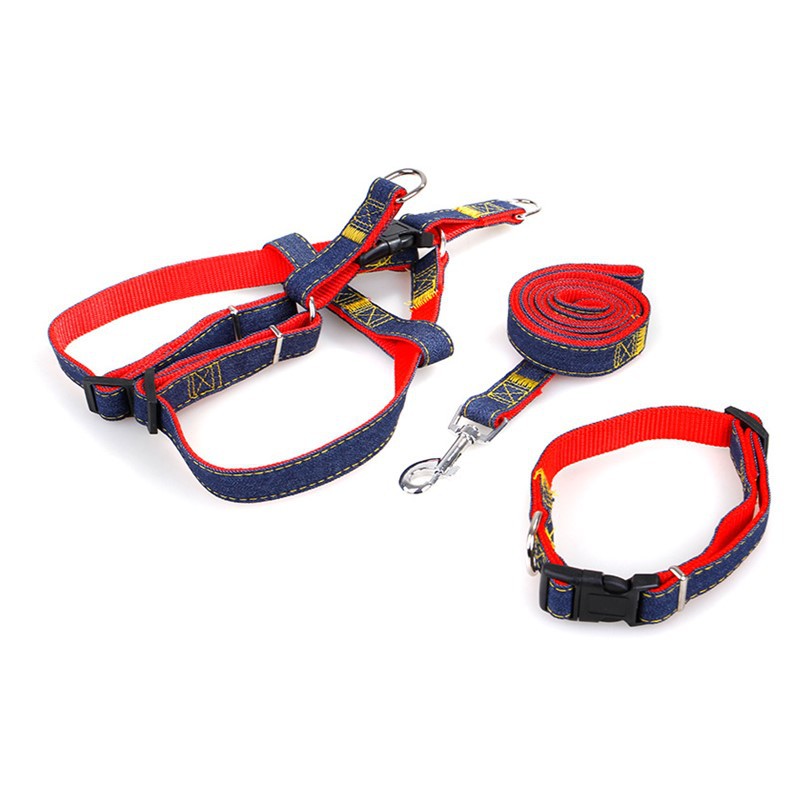 Cuerda de tracción para mascotas de tela denim, engrosada, resistente, con arnés, anti-explosión, al por mayor
